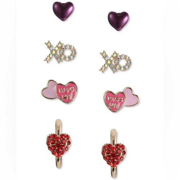 INC International Concepts Two-Tone 4-Pc Set Pavé Heart-Motif Stud Hoop Earrings - Picture 1 of 3